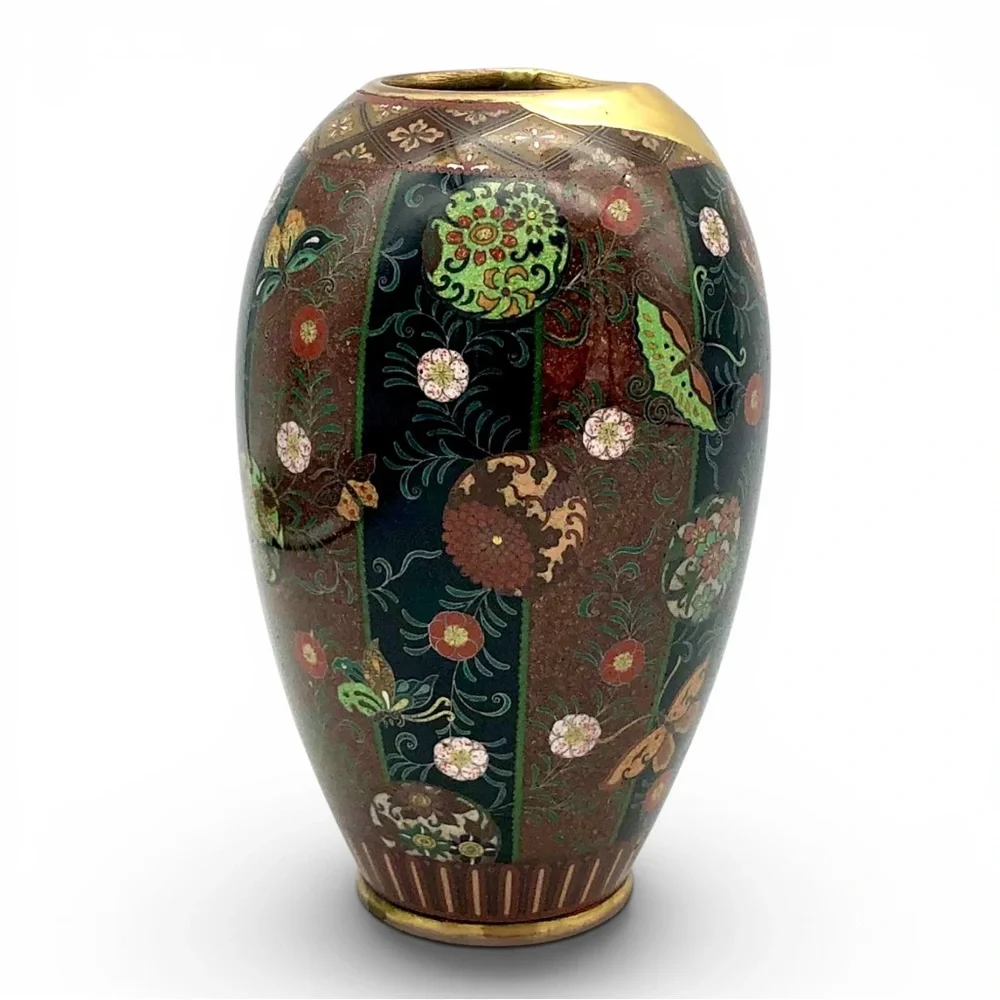 Antique Japanese Meiji Cloisonne Goldstone Vase Fine Kintsugi Art Repair